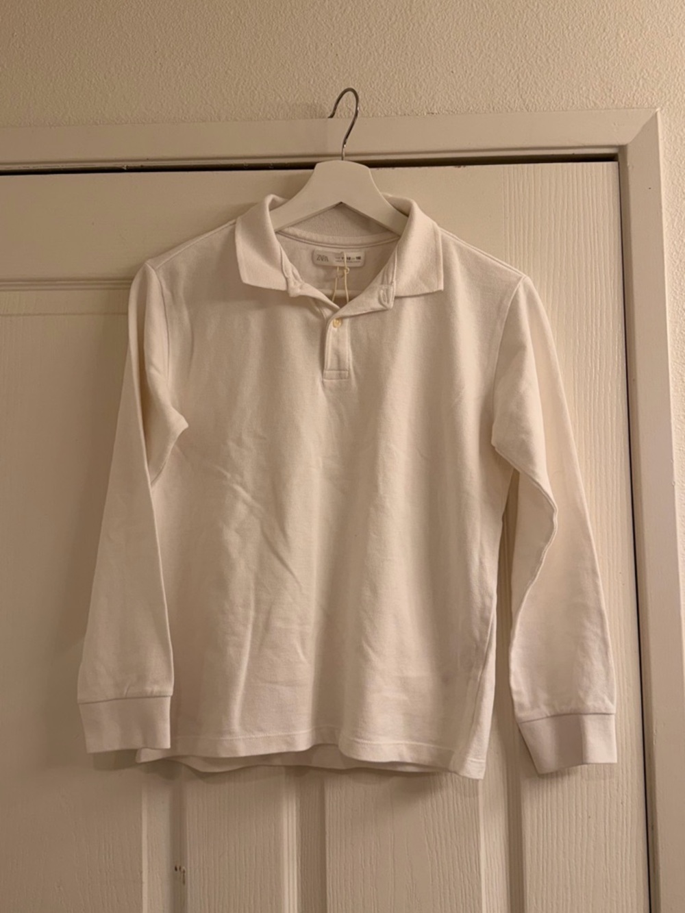 Zara White Long-Sleeve Polo Top for Kids